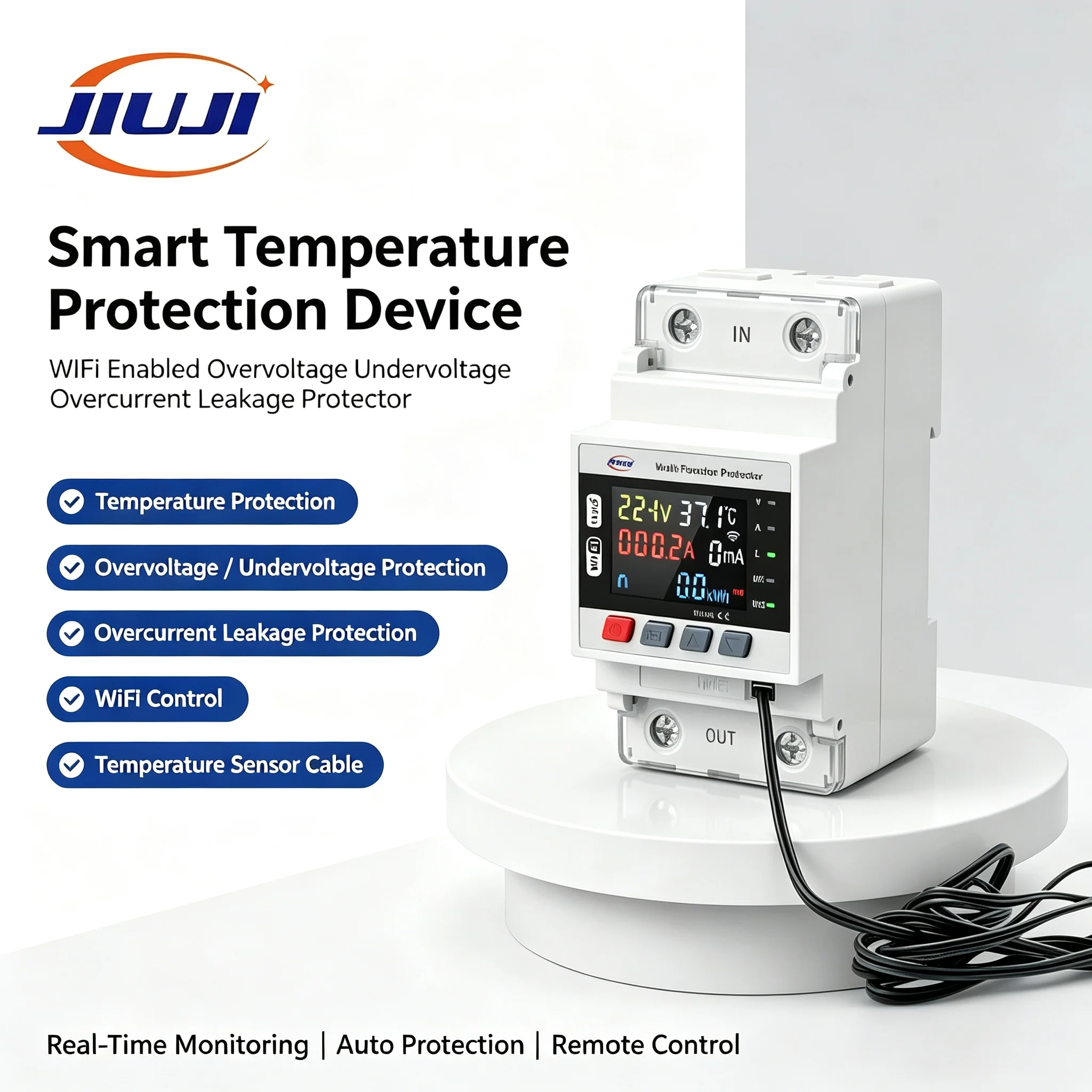 JIUJI JJMVPD-100LW Adjustable Voltage Current Temperature And Leakage Protective Device With Kilowatt-hour Meter