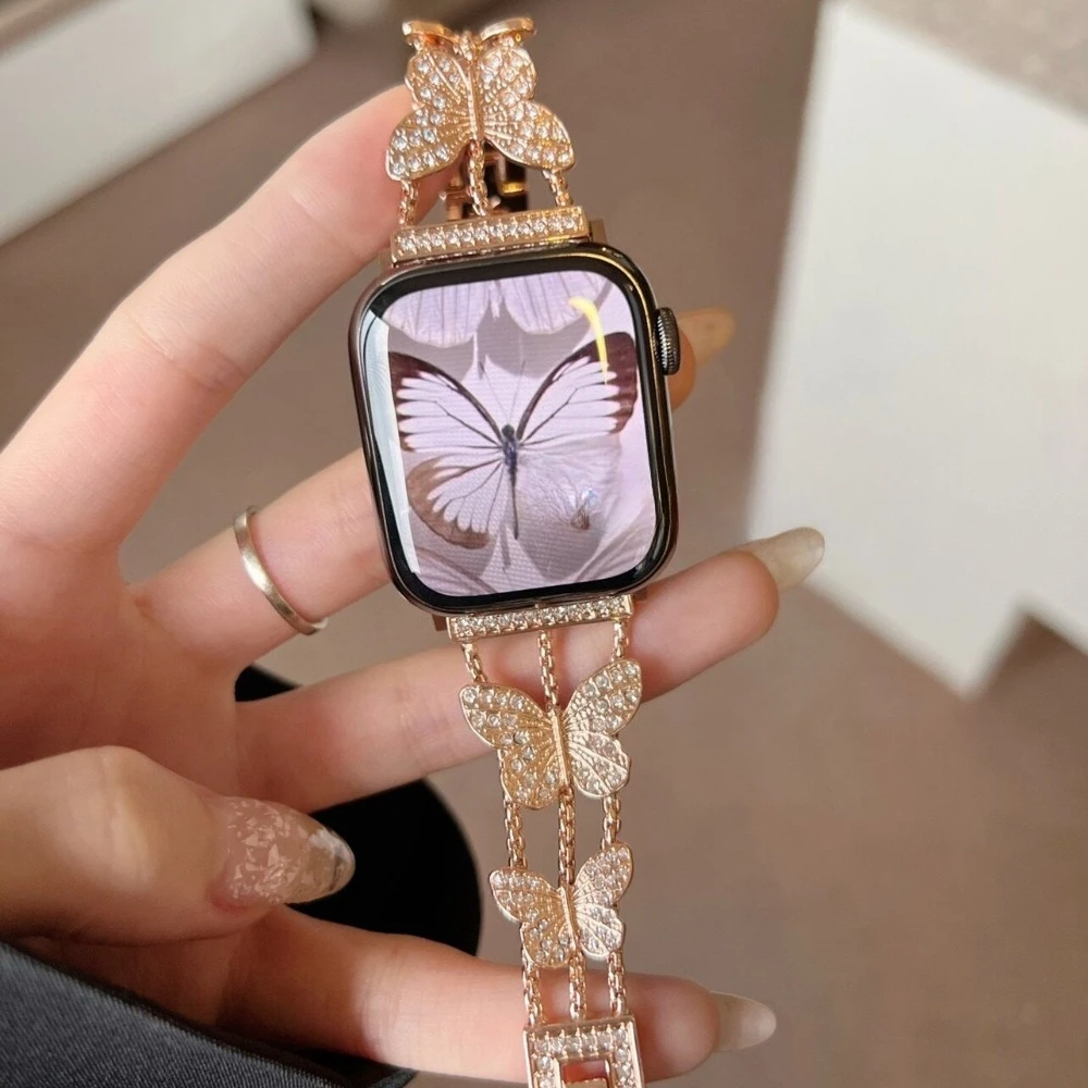 Exquisites Schmetterlings-Armband, kompatibel mit Apple Watch-Armbändern 38-49 mm, Ultra/SE/11-1, verstellbar (Gehäuse und Uhr nicht im Lieferumfang enthalten).