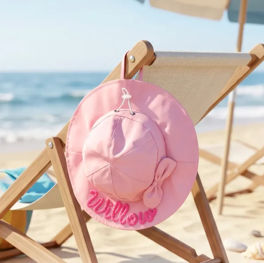 Personalized Kids Bow Sun Hat, Adjustable Summer Beach Vacation Hat, Baby Sun Hat, Toddler Bucket Hat With Name, Girl First Gift