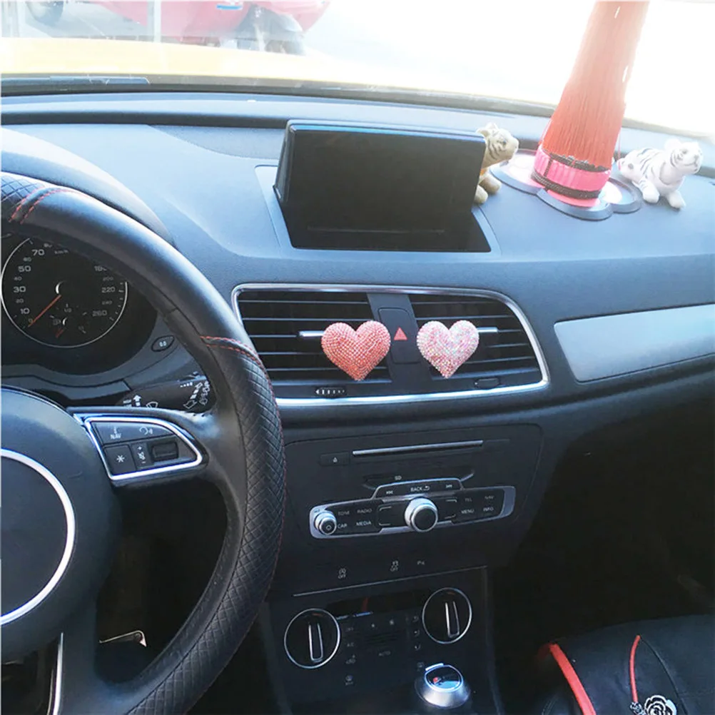

Heart Shape Rhinestone Car Perfume Clip Aromatherapy Diffuser High Temperature Resistant Elegant Auto Interior Decor Pink