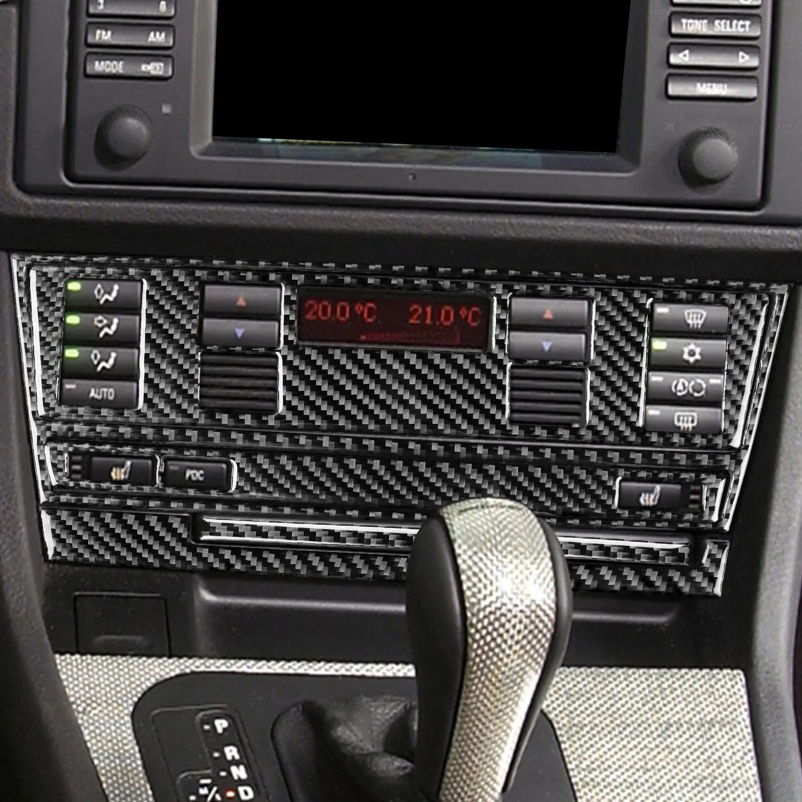 ألياف الكربون الحقيقية اكسسوارات السيارات مركز وحدة التحكم غطاء الكسوة ملصق لينة لسيارات BMW 5 Series/M5 E39 1998 1999 2000 2001 2002 2003