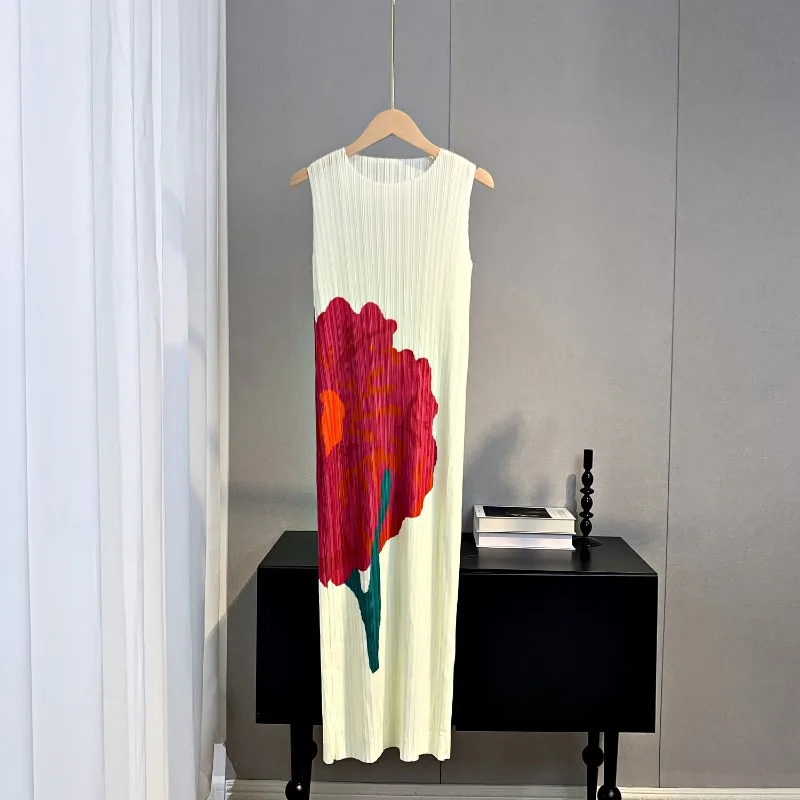 SMVP 여성용 원피스 라운드넥 민소매 프린트 디자인, 신축성 슬림 여성 드레스, 데일리 의류, 2025 여름 신상