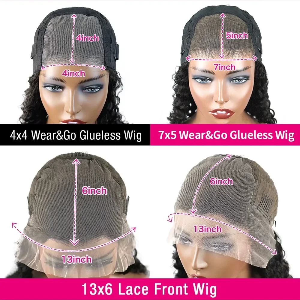 Water Wave Glueless Wig Human Hair Curly 13x6 HD Frontal Wig 250% Deep Wave Lace Front Wigs Wear Go 7x5 HD Lace Closure Wig Sale image 6