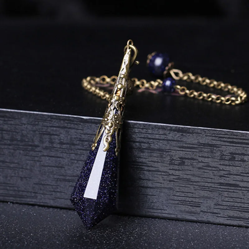 Blue Sand Stone Pendulum Faceted Dowsing Pointed Crystal Gemstone Pendant Chakra Meditation Blue Sandstone Pendulum Magic Gift