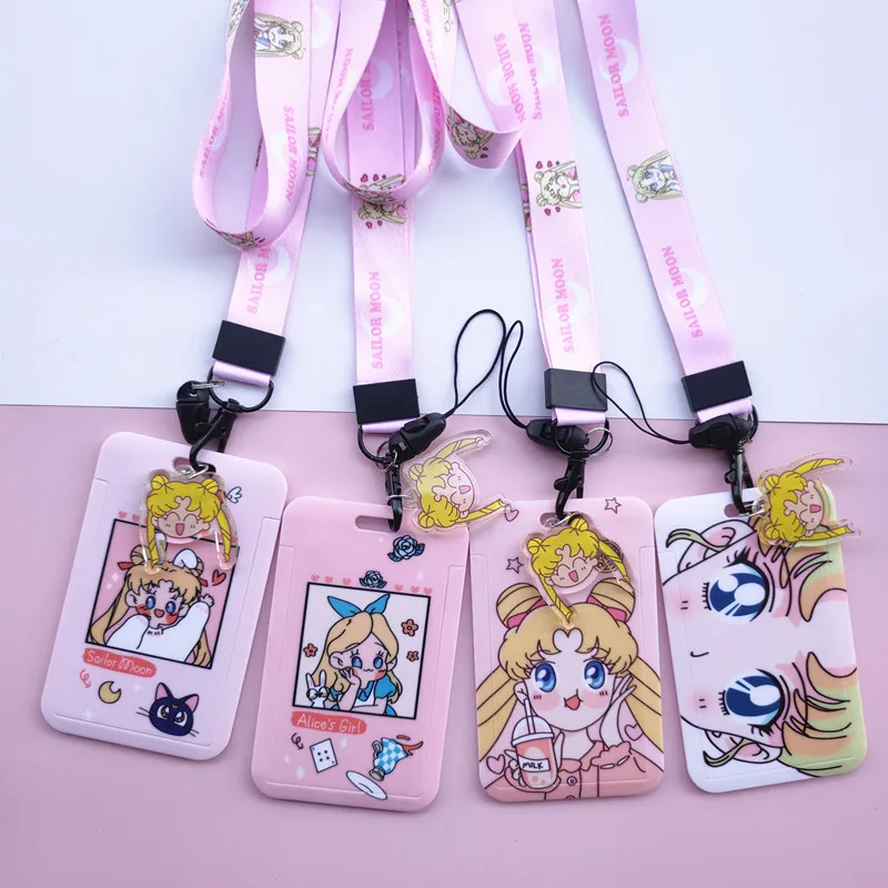 Funda con cordón para tarjeta de crédito, bolsa con dibujos animados de Anime para chicas, estudiantes, mujeres, viajes, autobús, tarjeta de visita, insignia