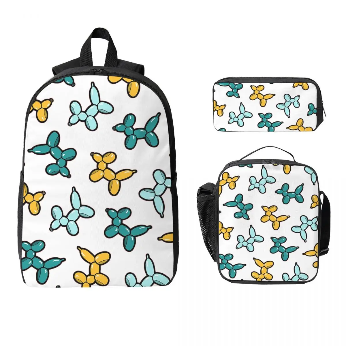 Balloon Animal Dogs Pattern In Red Backpack Boys Girls BookBag School Bag Shoulder Bags 3ps Insulated Lunch Bag Pencil Case
