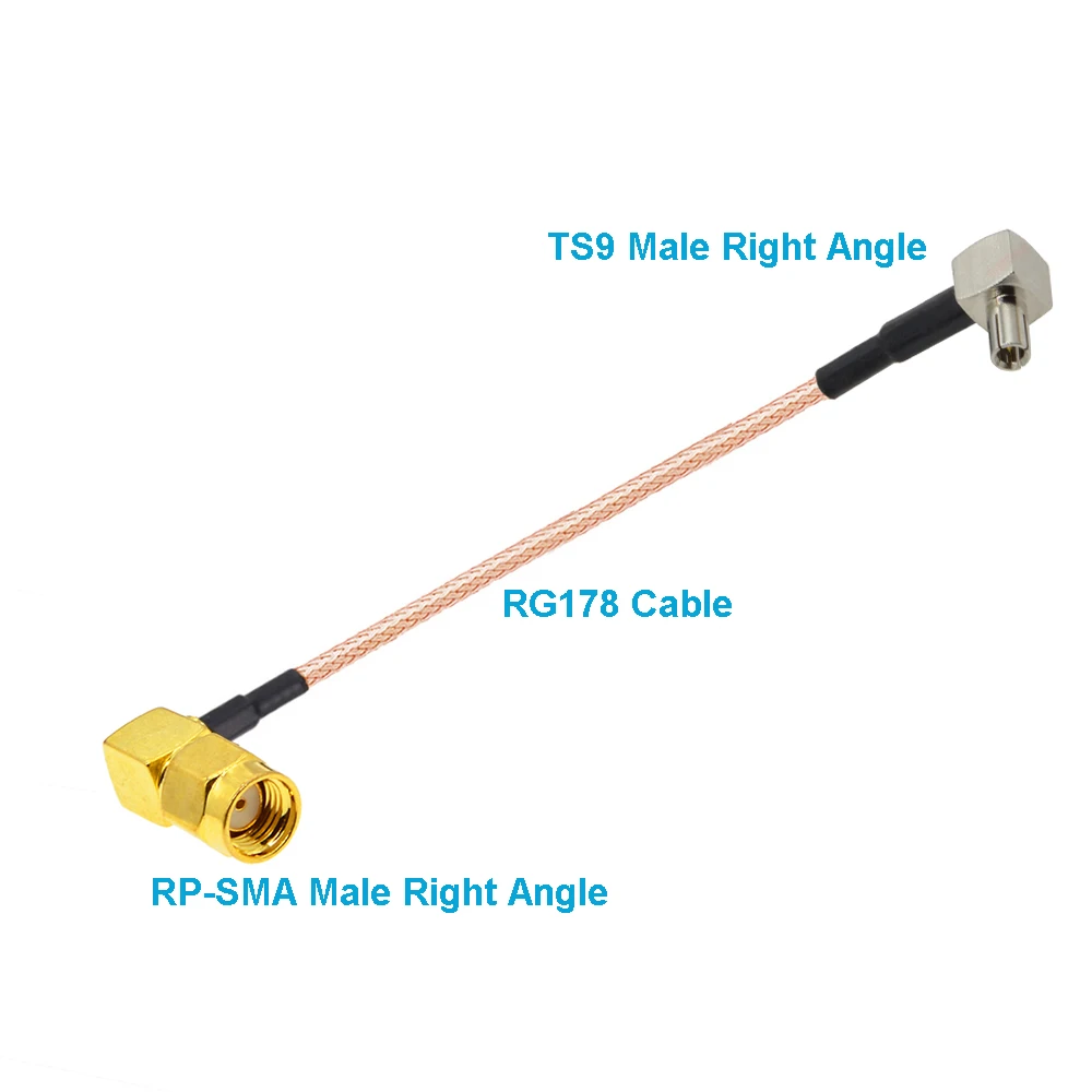 RG178 Cable RP-SMA Male Right Angle to TS9 Male 90° WIFI Antennna Extension Jumper 50Ohm Coaxial RF Cable Pigtail Adapter