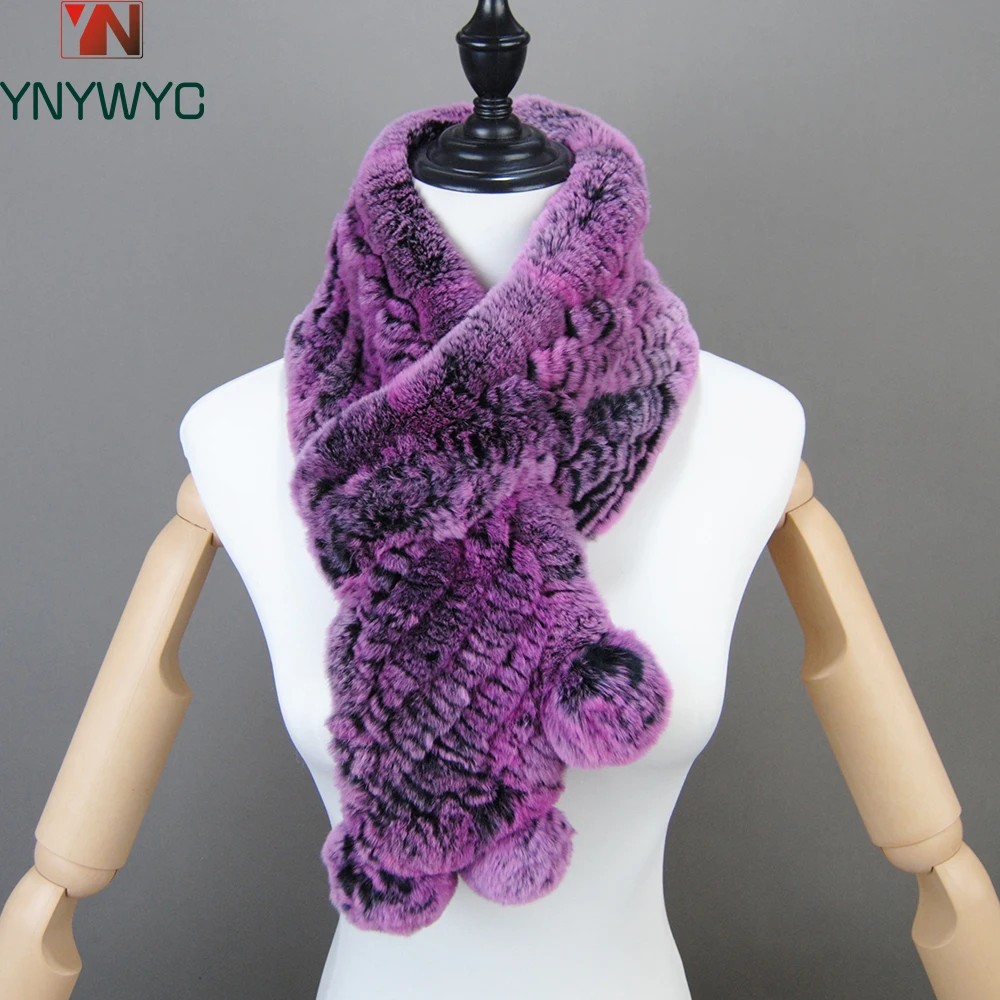 

New 2024 Winter Real Rex Rabbit Fur Scarves Women 100% Natural Rex Rabbit Fur Muffler Lady Knitted Genuine Fur Neck Warmer Scarf