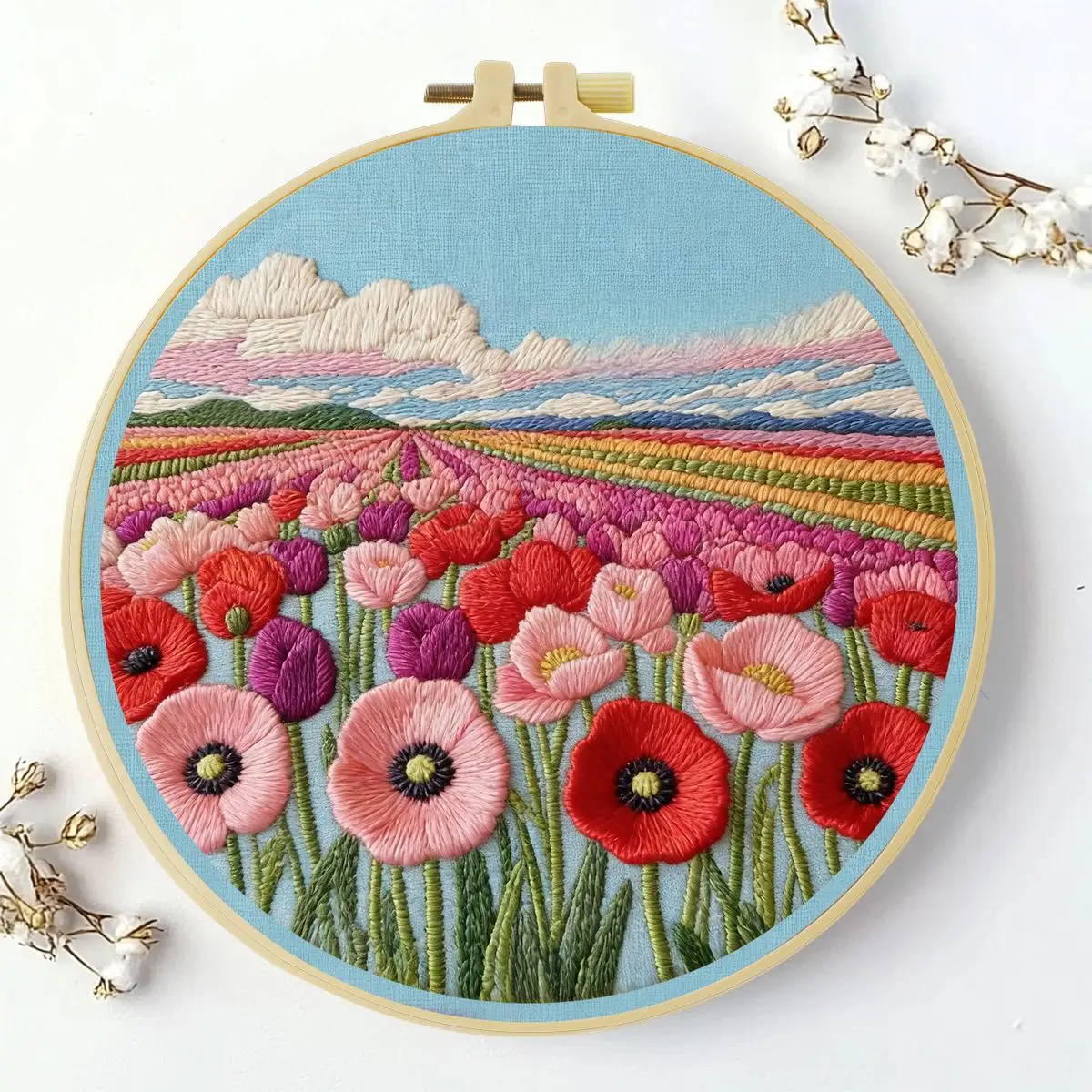 1 Stück 20X20CM/15X15CM 7,87/6,3 Zoll Blumenmeer Stickerei Starter-Kit DIY-Kit DIY-Stickerei-Set Handarbeiten Nadelkunst – Detail 1