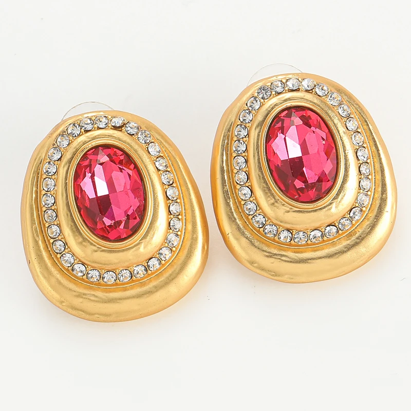 خمر الوردي كريستال قرط الاذن المرصع حجر الراين الذهب اللون العتيقة جودة مصمم المجوهرات الفاخرة للمرأة اكسسوارات جديد 2025