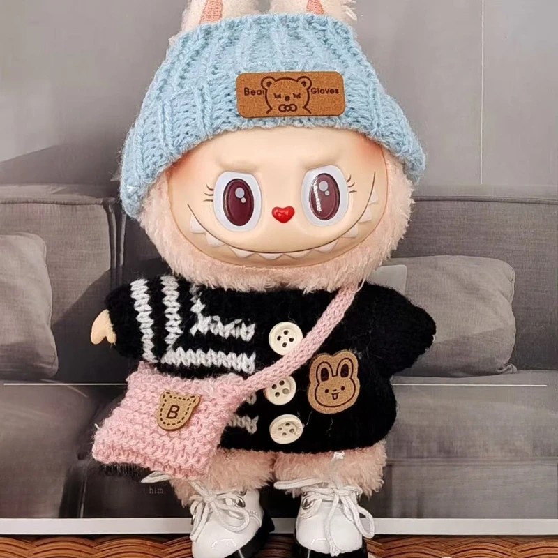 

Вязаный свитер с подвеской на пуговицах Labubu, шапка Labubu, пакет, виниловая кукла, сменный комплект детской одежды, одежда для куклы Blythe, обувь для Барби