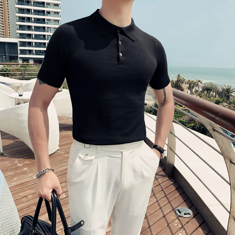 2024 New Fashion Brands Polo Shirt Men\'s Summer Slim Fit Short Sleeve Solid Color Polos Casual Business Formal Polo Men Clothing