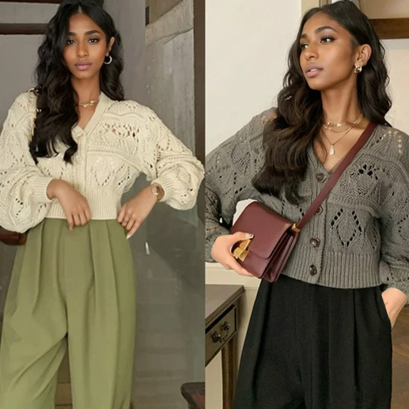 جديد ربيع الخريف موضة الجوف خارج سترة سترة قصيرة الخريف المرأة بلون الخامس الرقبة فضفاضة عادية محبوك