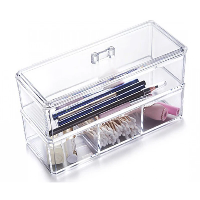 Transparent Cosmetics Storage Box Makeup Organizer Desktop Acrylic Cotton Swab Removal Cotton Pad Dust-Proof Storage Container