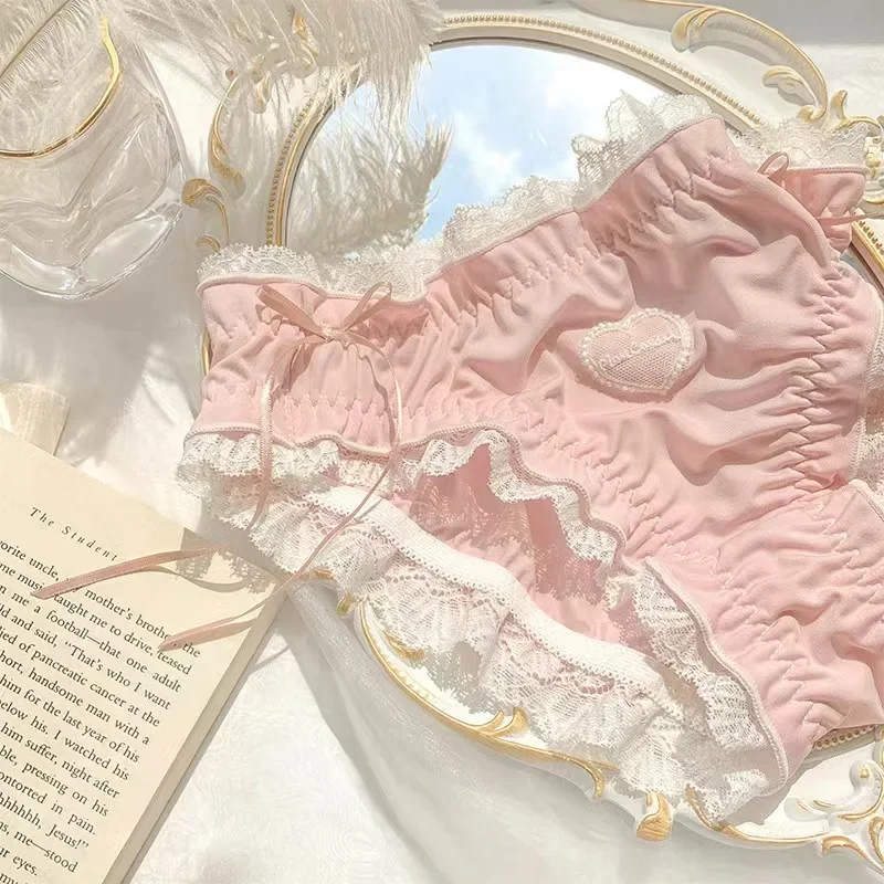Lolita Lace Ice Briefs Sweet Girl\'s Butterfly Bow Heart-shaped Pattern Underwear Japanese Sexy Maid Cosplay Young Girl Panties