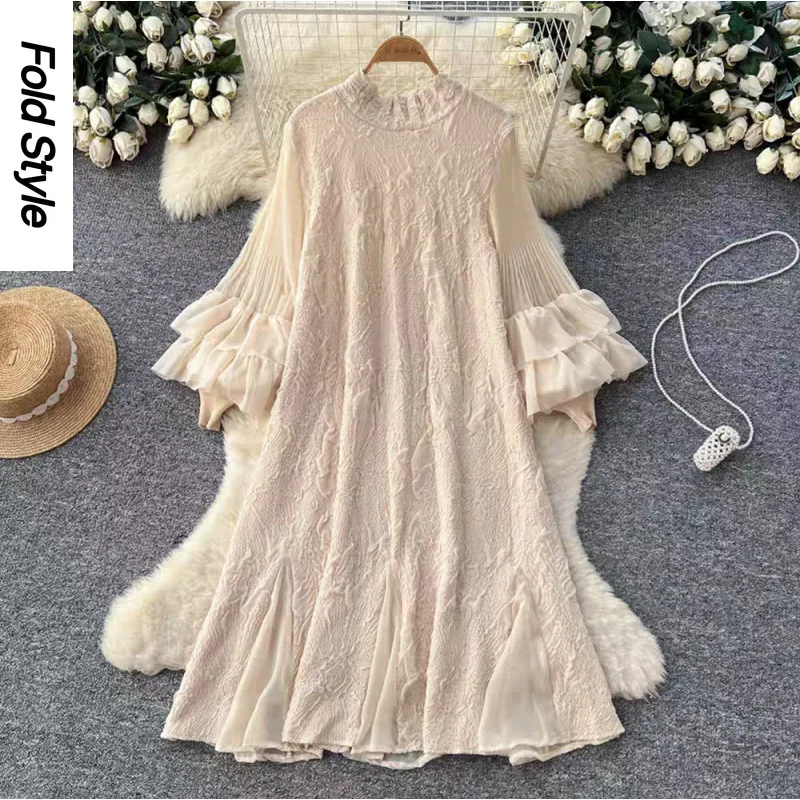 

Платье Miyake Heavy Industries с вышивкой, рукавами-фонариками, плиссировкой, оборками, ручной работы, элегантное, класса люкс, для женщин