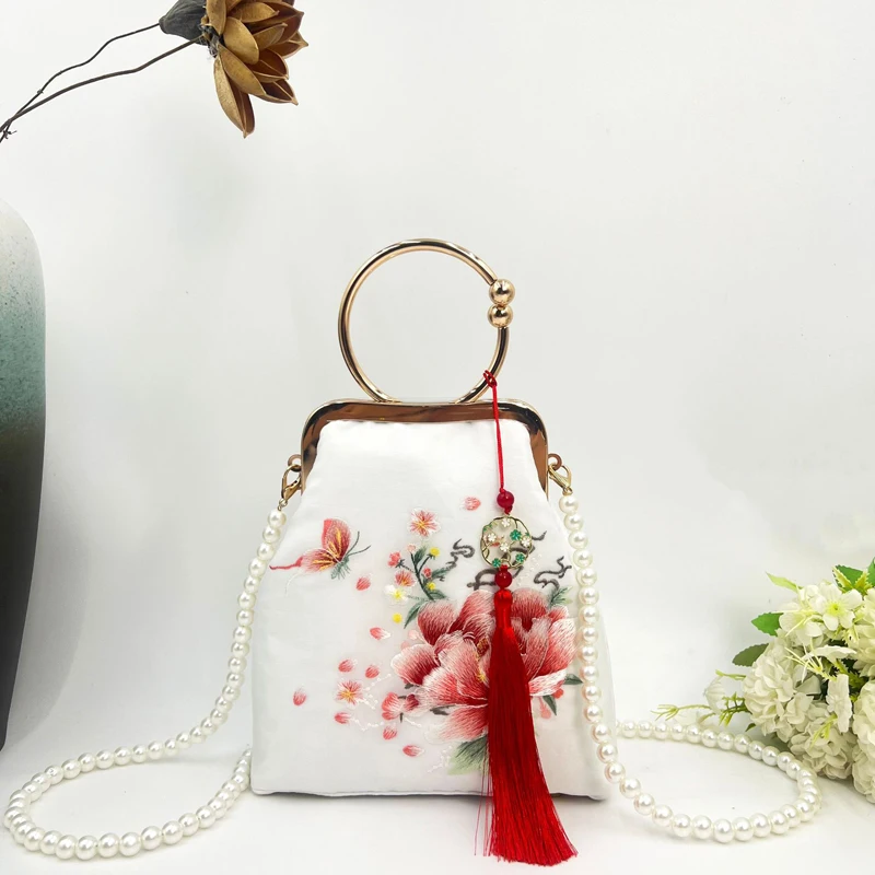 New Chinese Style Brocade Handbag Large Capacity Retro Pearl Crossbody Bag Cheongsam Clutch Bag Hanfu Qipao Purse