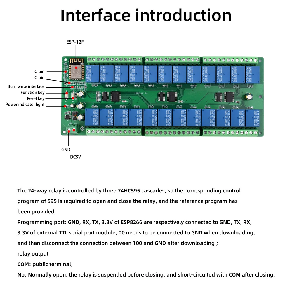 ESP8266 WIFI 22 Channel Relay Module ESP-12F Relay Development Board Power Supply 5V/12V/24V/10A for Smart Home Wireless Control