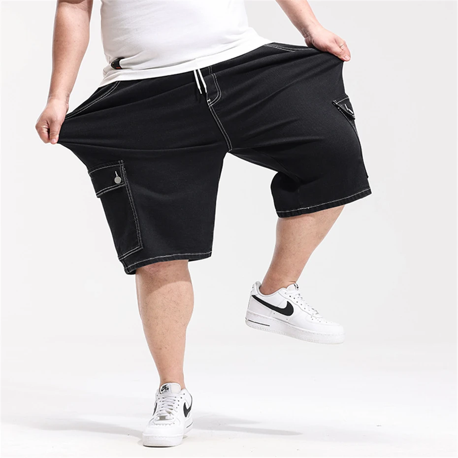 Black Denim Shorts Men Plus Szie 6XL Summer Jeans Shorts Baggy Cargo Shorts Fashion Elastic Waist Short Pants Male Big Size