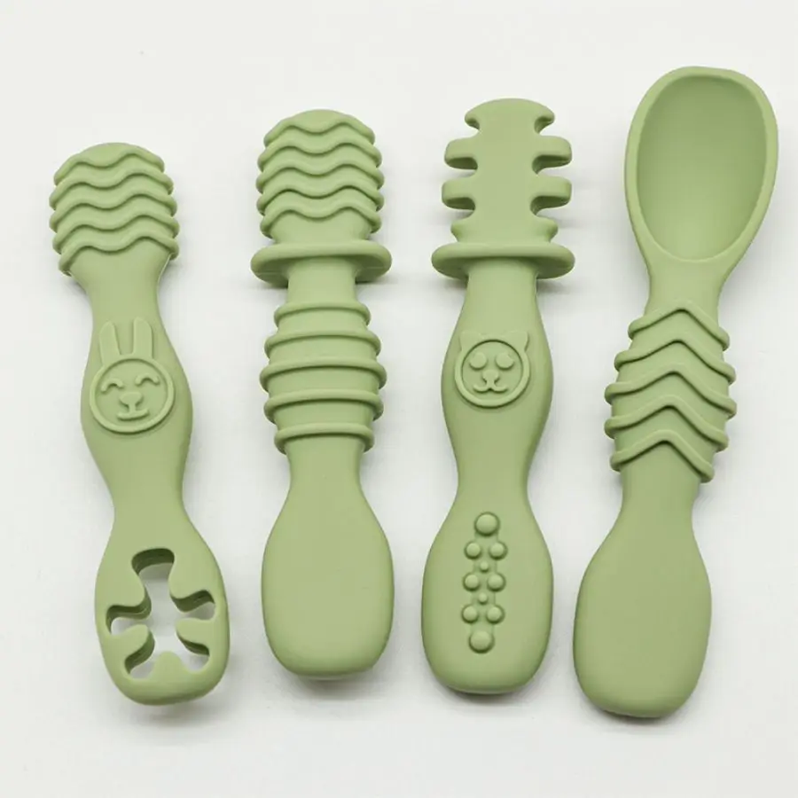 4 stuks siliconen babyvoedinglepel, trainingslepel voor baby's vanaf 6 maanden, gemakkelijk vast te houden servies, kerstcadeau - afbeelding 1