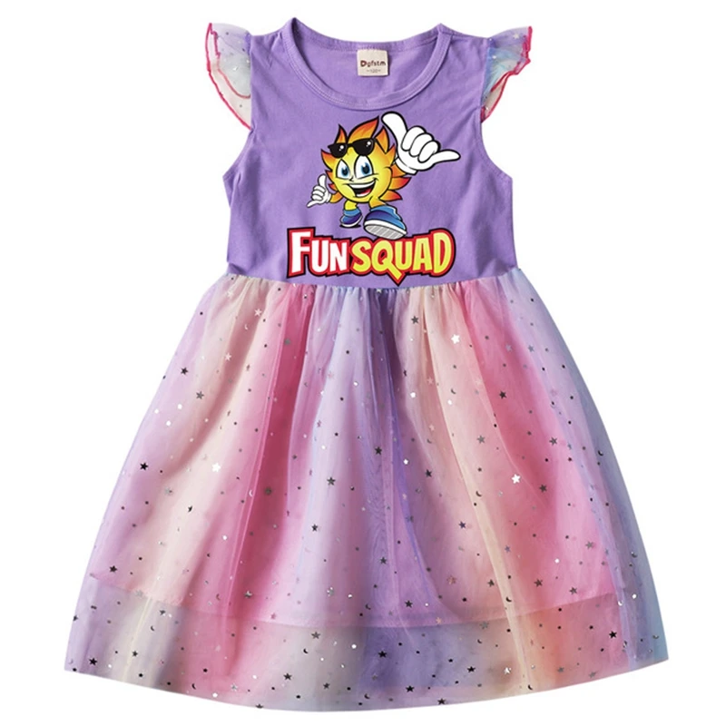 Fun Squad Gaming Girls Clothes New Summer Princess Dresses short Sleeve Kids Dress Party Girls Dresses Children Clothing 3-8Y