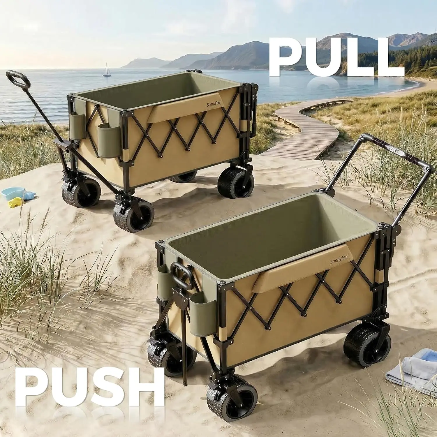 550LBS Collapsible Wagon Cart - Heavy Duty Push Pull Foldable Wagon with Dual Handles and Big Wheel,Utility Cart with Rear