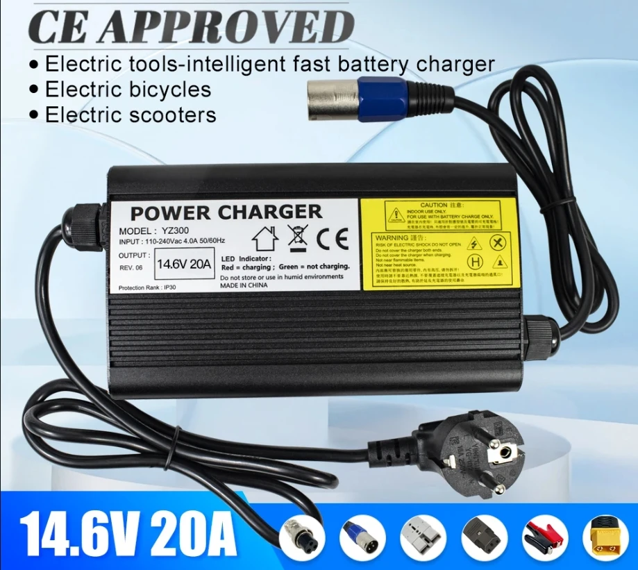 14.6V/29.2V 20A 4S/8S Lifepo4 Charger For 12V 24V Lifepo4lithium Battery Pack Electric Bike Scooter with Fans Aluminum Case