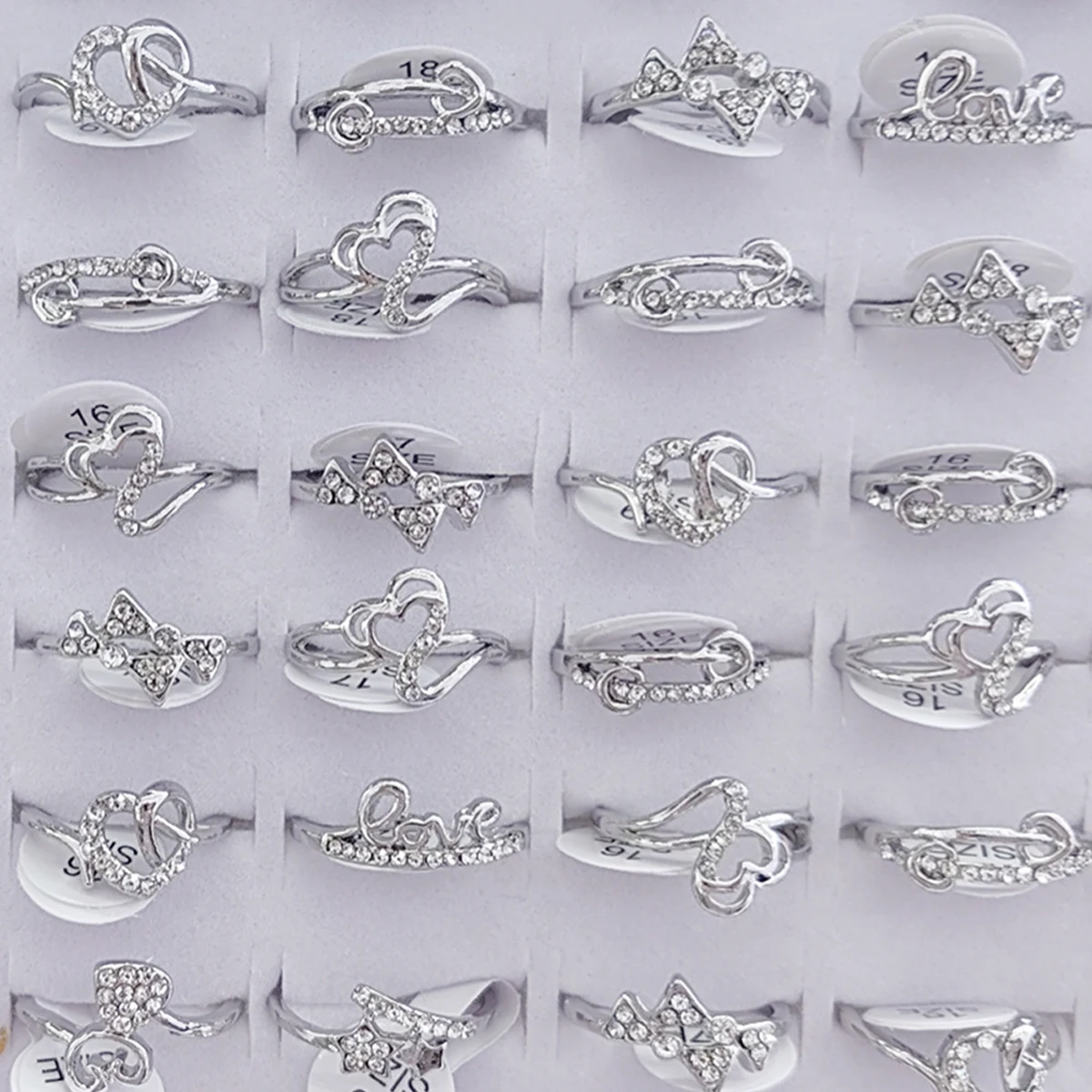 10pcs/Lot Wholesale Crystal Rhinestone Rings For Women Mix Style Gold Silver Plated Alloy Finger Rings Wedding Party Gifts
