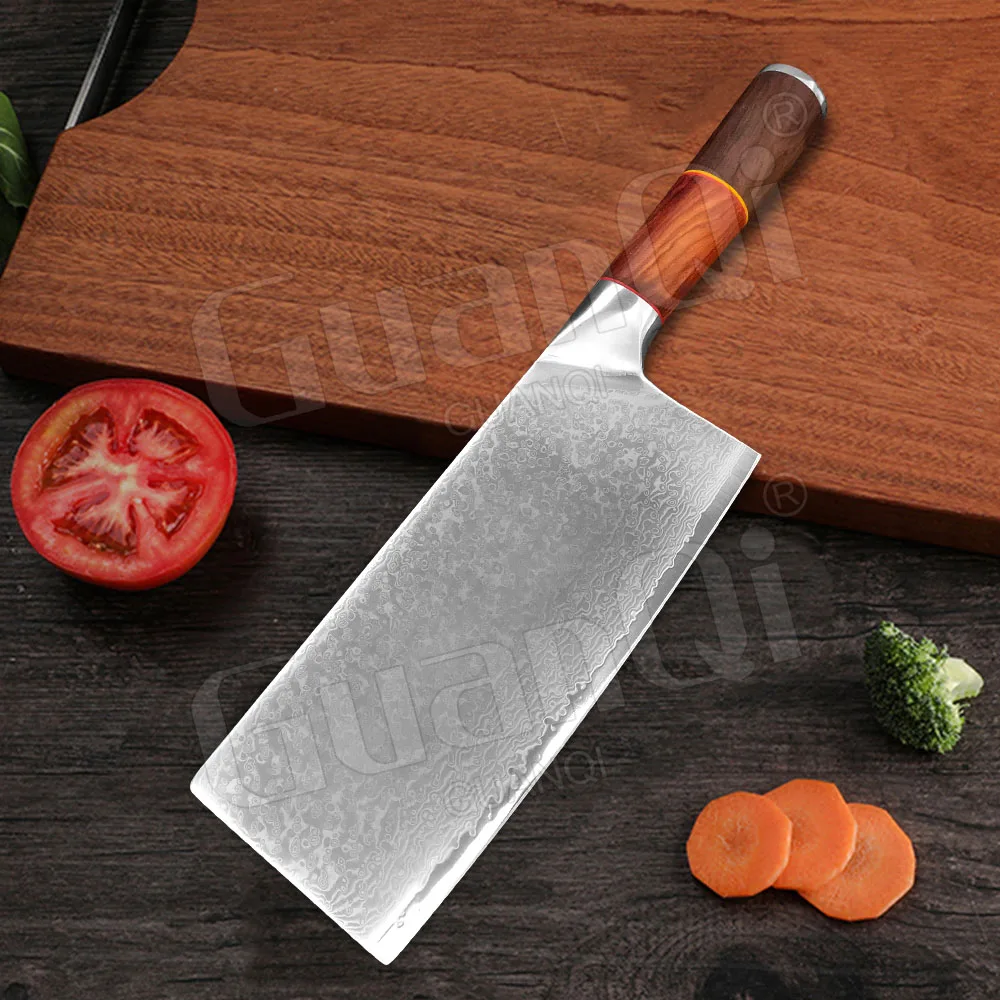 Chinese Kitchen Knife Cleaver Durable Chef Slicing Chopping Knife Ultra Sharp  Damascus Steel Blade Wood Handle Knives