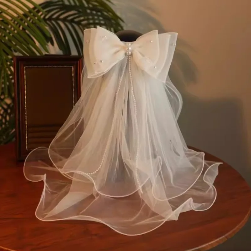 الأميرة نمط القوس الحجاب غطاء الرأس بسيط قصير اكسسوارات الزفاف الزفاف #1