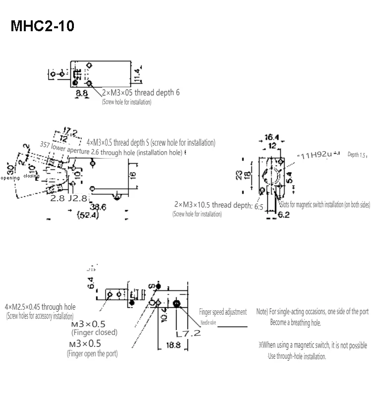 MHC2 Serie Pneumatischer Fingerzylinder mit Drehpunkt, Öffnungs- und Schließfunktion, Luftgreifer, doppelt- und einfachwirkend, Winkel-Luftklauenroboter, pneumatisch – Detail 7
