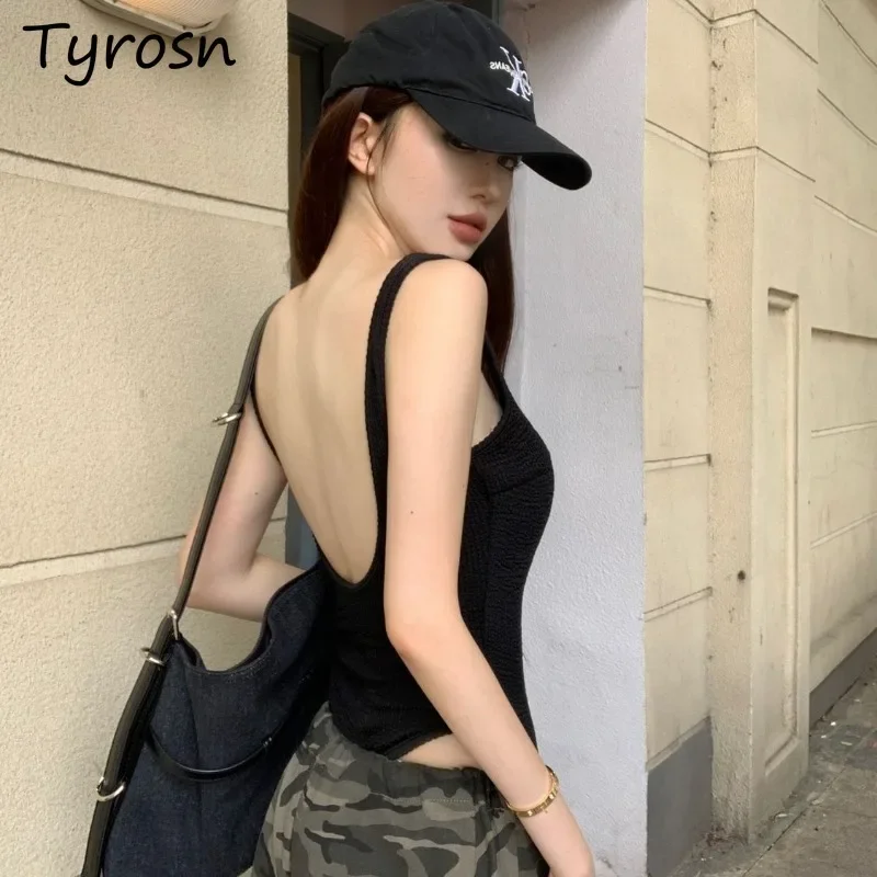 Dos nu culture Camis femmes américain Vintage noir hauts sans manche filles chaudes mince Design de mode Chic nouvel été Streetwear réservoirs