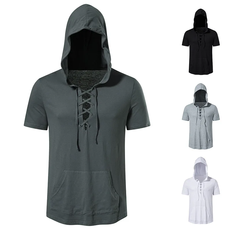 Summer New Men's Short Sleeved T-shirt Hooded Casual Fashion Basic Short Sleeved Lightweight Cotton T-shirt