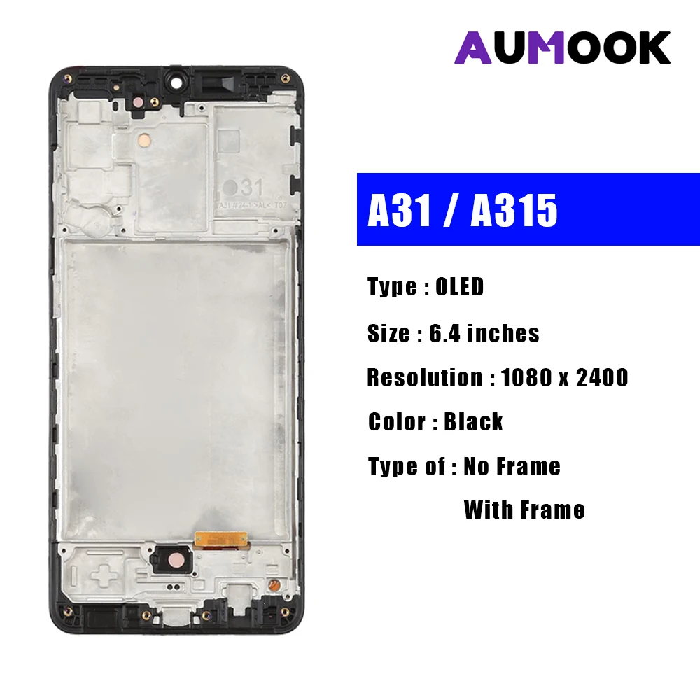 AMOLED Display For Samsung A31 LCD Touch Screen Digitizer Replacement Assembly For SAMSUNG A31 A315 With Frame LCD Display