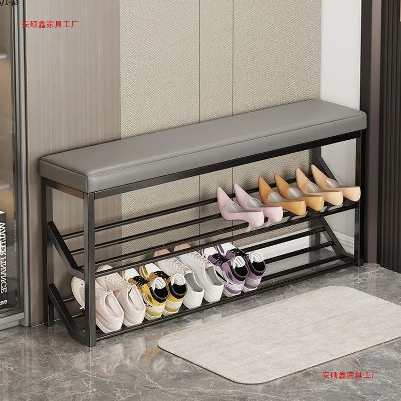 AOLIVIYA Door Entrance Shoe Rack With Seat Bench Changing Stool Storage Cabinet Wrought Iron Cushion Home Stool