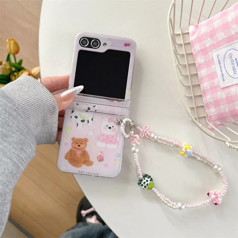 Para Samsung Galaxy Z Flip 7 FE 3 4 5 6 funda de perro de dibujos animados pulsera bisagra cubierta a prueba de golpes para Samsung Z Flip7