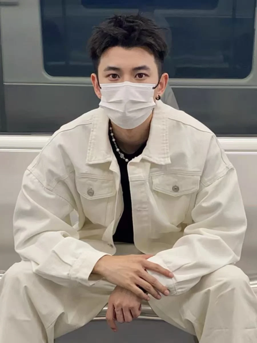 

Vintage American White Denim Jaet Loose Fit Men's Spring Autumn Pure Color Workwear Jaet Youth Trend Windproof