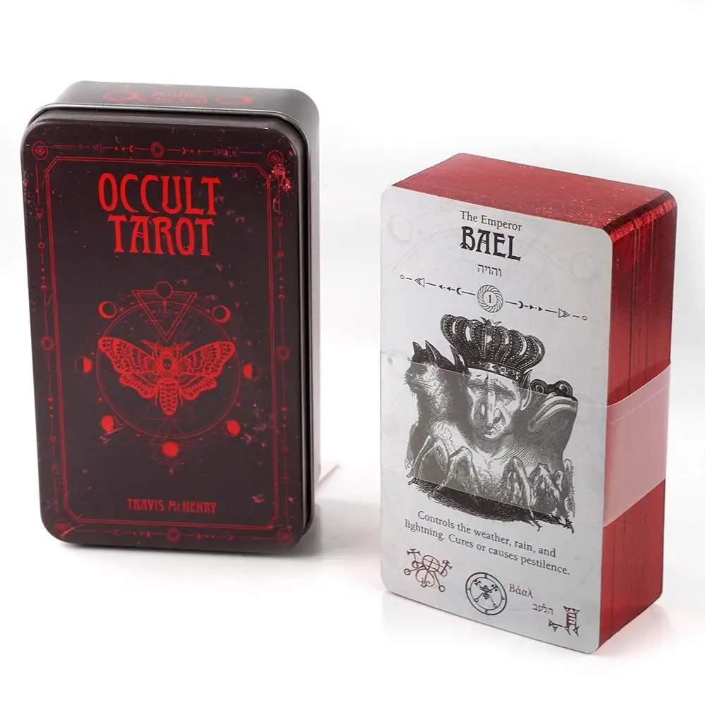 Occult Tarot In A Tin Metal Box Tarot Deck with PDF Guide Book Divination Fate Cards