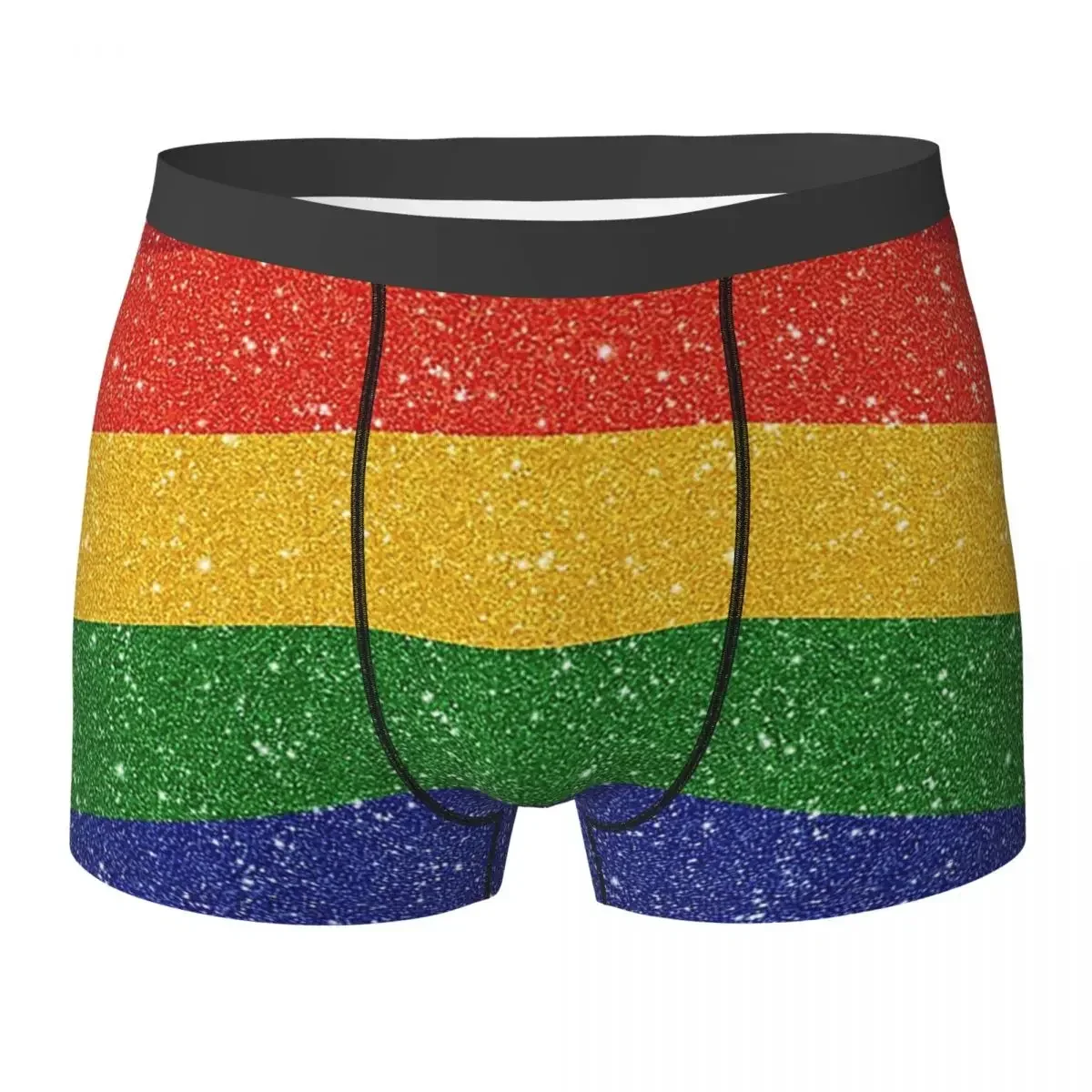 Boxer Underpants Shorts Faux Glitter LGBTQ Pride Rainbow Flag Background Panties Male Ventilate Underwear for Homme Man Gift