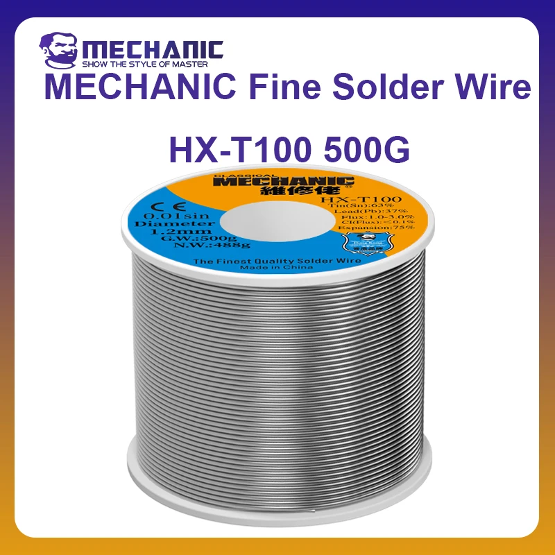 mechanic-official-hx-t100-500g-high-purit-low-melting-point-fine-solder-wire-rosin-core-02-12mm-for-mobile-phone-repair-tools