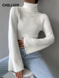 CHILLGIO maglione Mohair lavorato a maglia da donna moda solido morbido aderente in maglia top Party Streetwear coreano autunno inverno caldo dolcevita