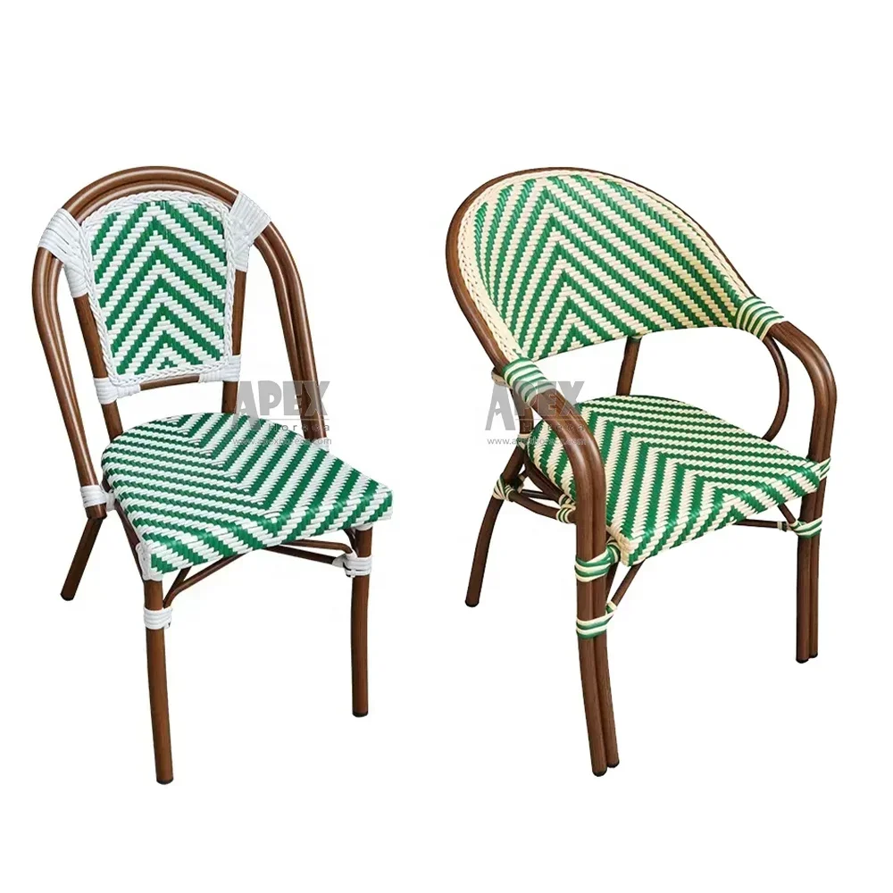 Commercial Outdoor Parisian Stackable Bistro French Bamboo-Look Arm Chair