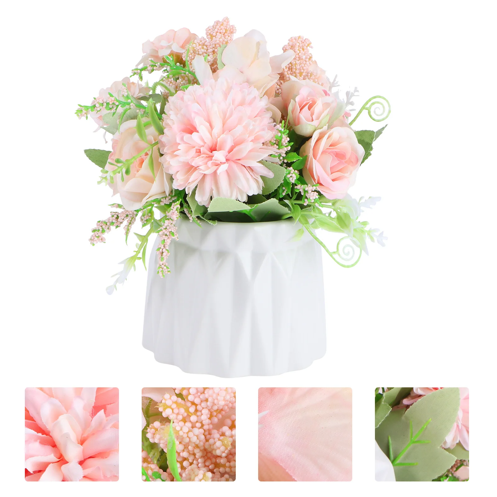 

1Set Lifelike Artificial Rose Bonsai Set with Vase Household Furnishing Decor for Dining Table Window Sill Indoor Space Pink