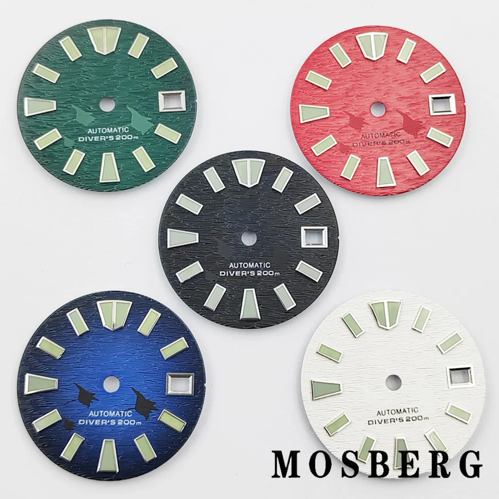 Quadrante dell'orologio NH35 da 29 mm verde sterile luminoso nero/bianco per movimento NH35 NH35A adatto alle 3.0 ore 3,8