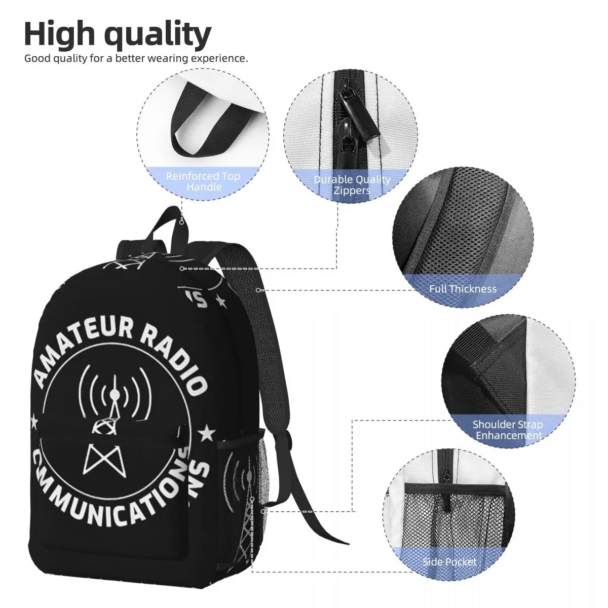 Amateur Ham Radio Operator Gift Backpack Daypack Large Capacity Boys Girls BookBag School Bag Shoulder Bags for Men Women view 2