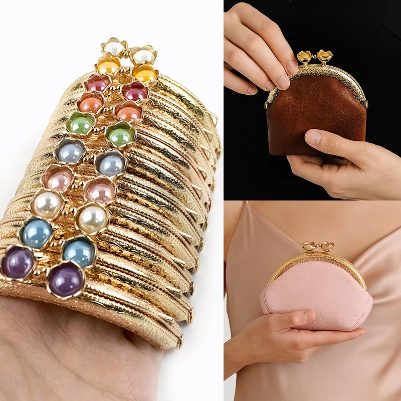 2/5Pcs 8.5cm Bead Head Embossed Metal Bag Handle Gold Coin Purse Frame Clourse Kiss Clasp Wallet Sewing Bracket Bags Accessories