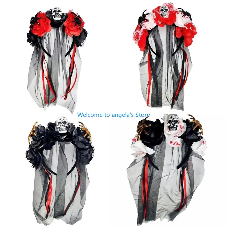 X4YC ربطة شعر للحفلات غير قابلة للانزلاق للنساء بتصميم عنكبوتي مزين بالورود لتزيين الشعر