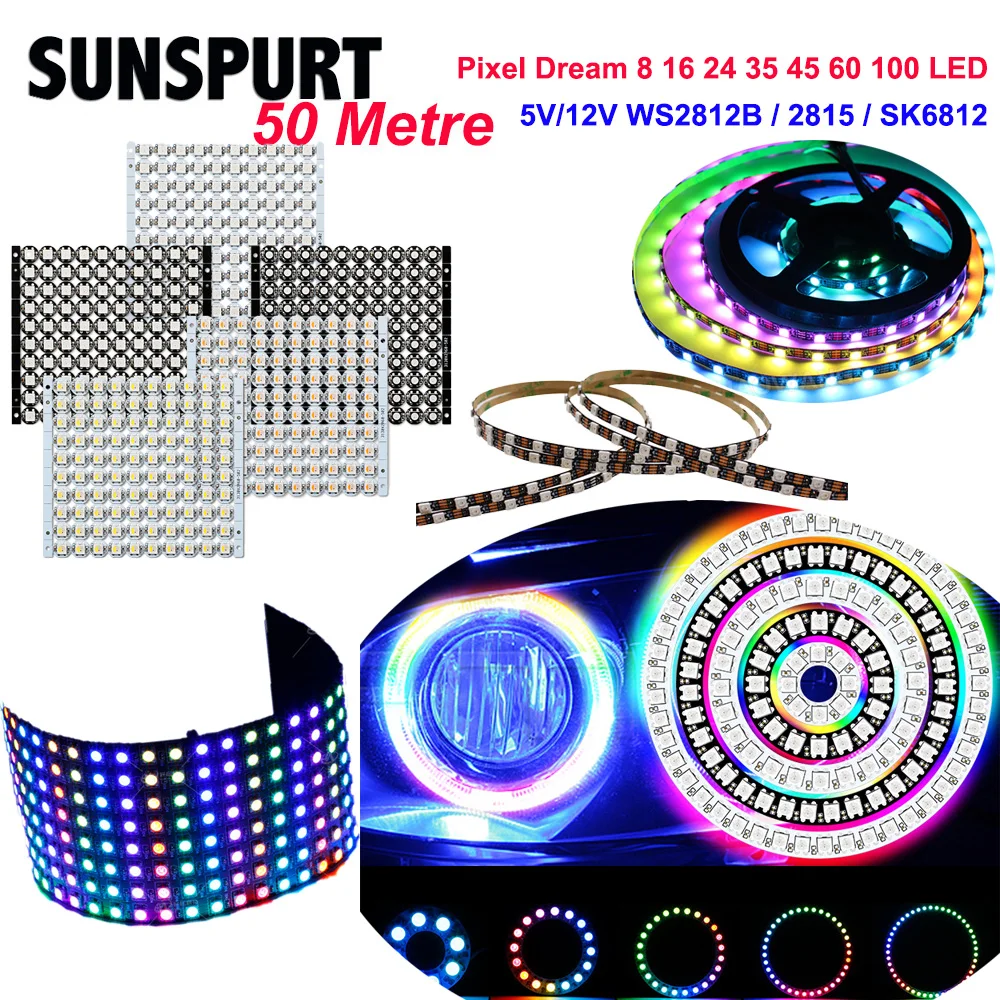 

1-10PCS 5m/lot 6mm S Shape DC 5V 12V 5MM WS2812 LED Pixel Strip Light Built-in 2812 IC RGB IP20 5050 30/60LEDs for TV Background