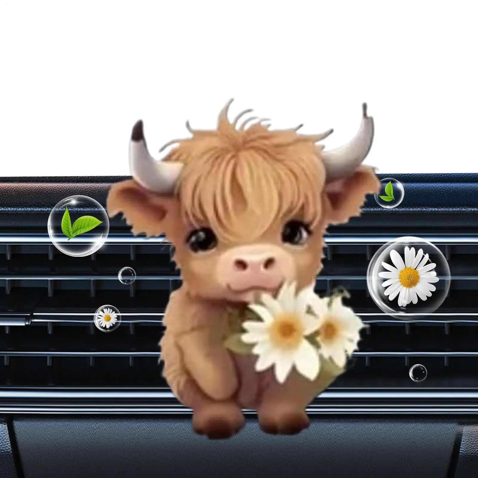 

2D Cute Highland Cow Car Air Freshener Vent Clips, Long Lasting Perfume Aromatherapy Diffuser for SUV Sedan Truck Interior