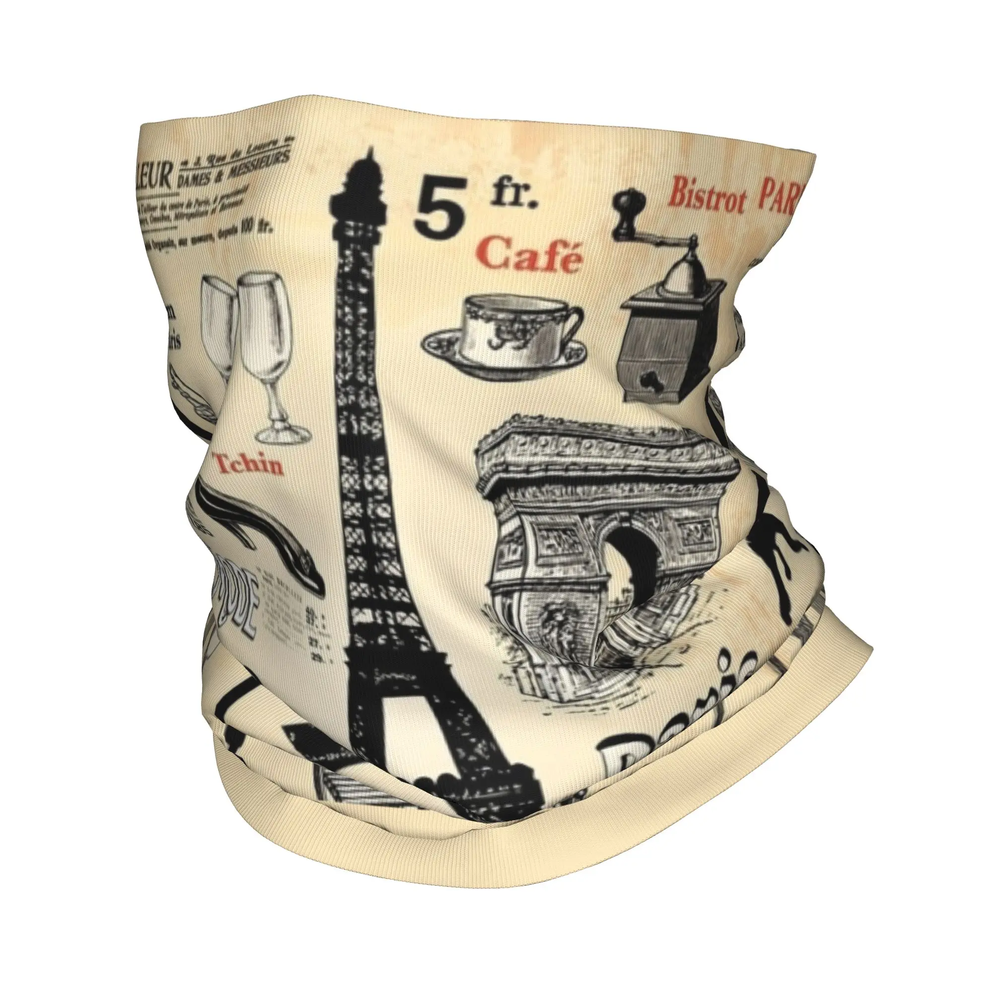 Custom Vintage Paris Eiffel Tower Bandana Winter Neck Warmer Men Windproof Wrap Face Scarf for Ski Romantic France Landscape